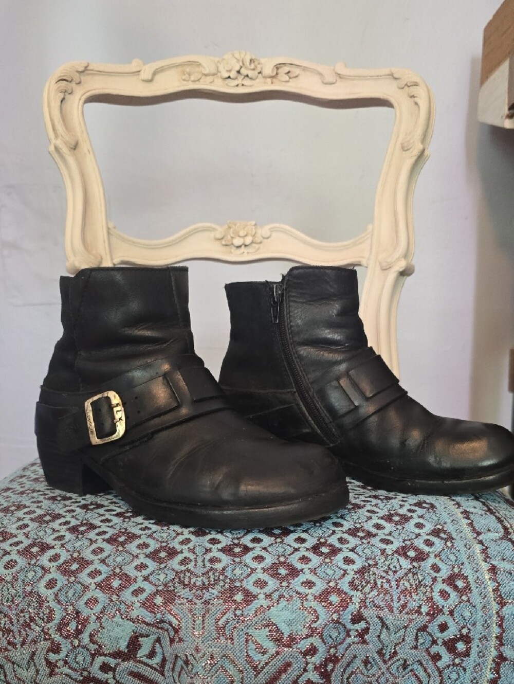 Fly London Black Leather Ankle Boots with Buckle
